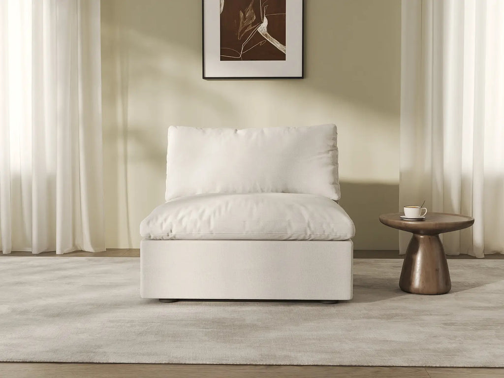 Deluxe Cloud 1-Seater White Washable Single Sofa | 1-Piece, Cotton and Linen Fabric, Modular Design