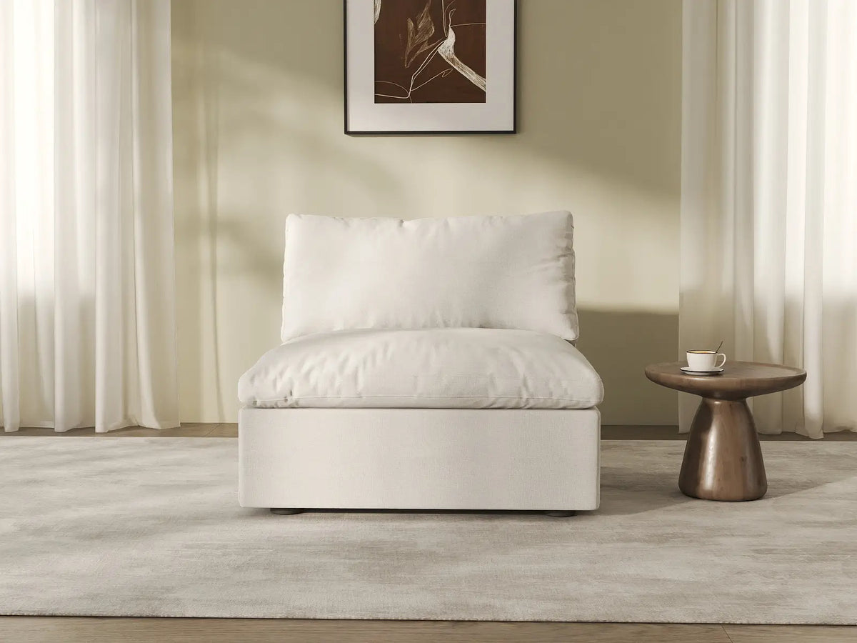 Deluxe Cloud 1-Seater White Washable Single Sofa | 1-Piece, Cotton and Linen Fabric, Modular Design