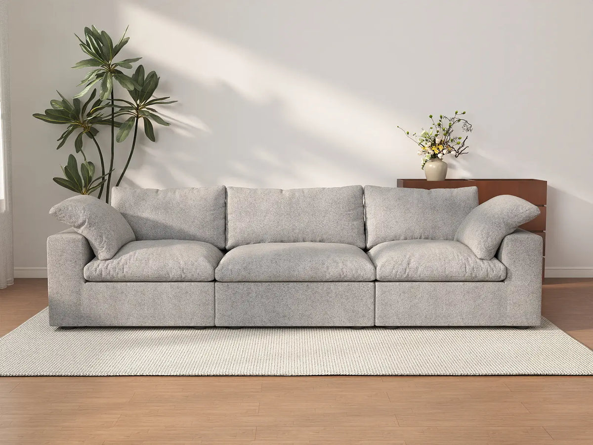 Deluxe Cloud 3-Seater Light-Grey Washable Couch Sectional | 3-Piece, Cotton and Linen Fabric, Modular Design