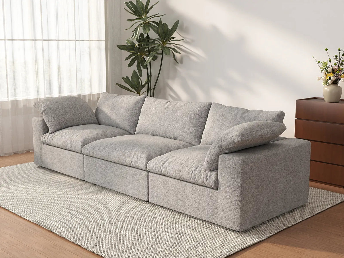 Deluxe Cloud 3-Seater Light-Grey Washable Couch Sectional | 3-Piece, Cotton and Linen Fabric, Modular Design