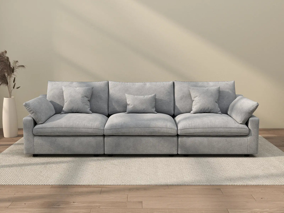 Deluxe Cloud 3-Seater Light-Grey Washable Couch Sectional | 3-Piece, Chenille and Linen Fabric, Modular Design