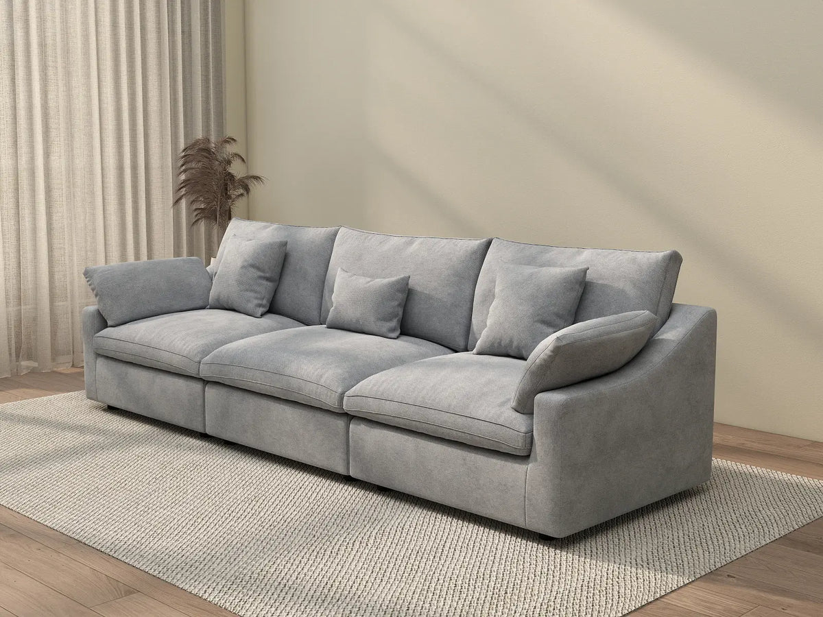 Deluxe Cloud 3-Seater Light-Grey Washable Couch Sectional | 3-Piece, Chenille and Linen Fabric, Modular Design