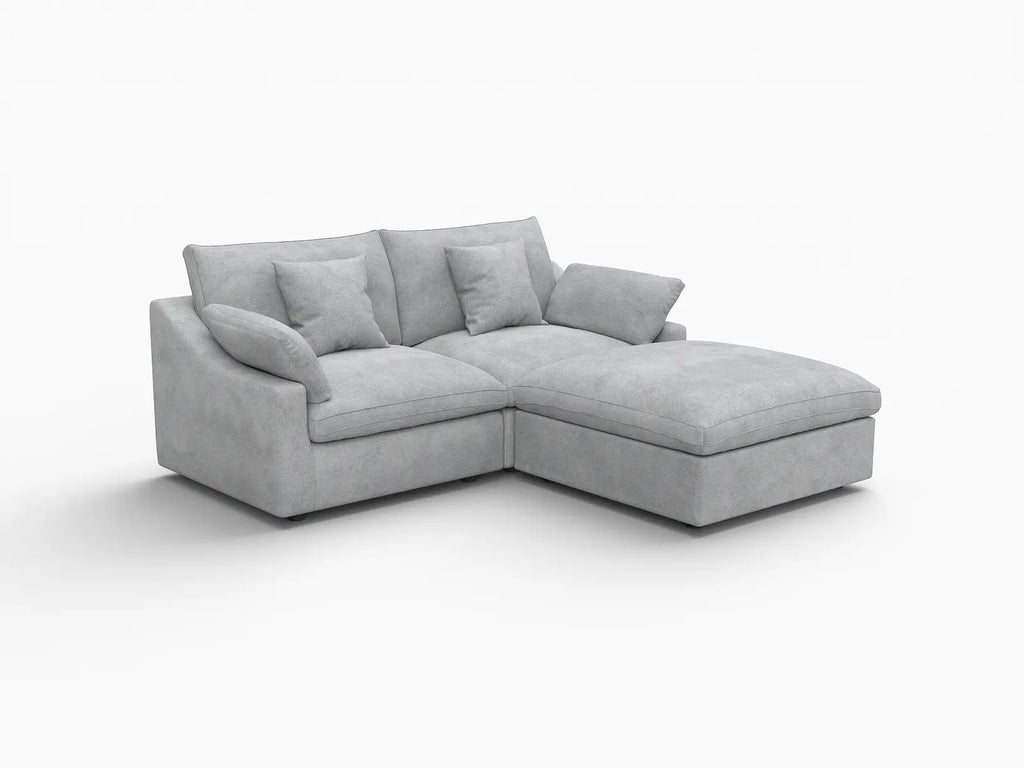 Deluxe Cloud 2-Seater Light-Grey Washable Chaise Sectional | 3-Piece (includes 1 Ottoman), Chenille and Linen Fabric, Modular Design