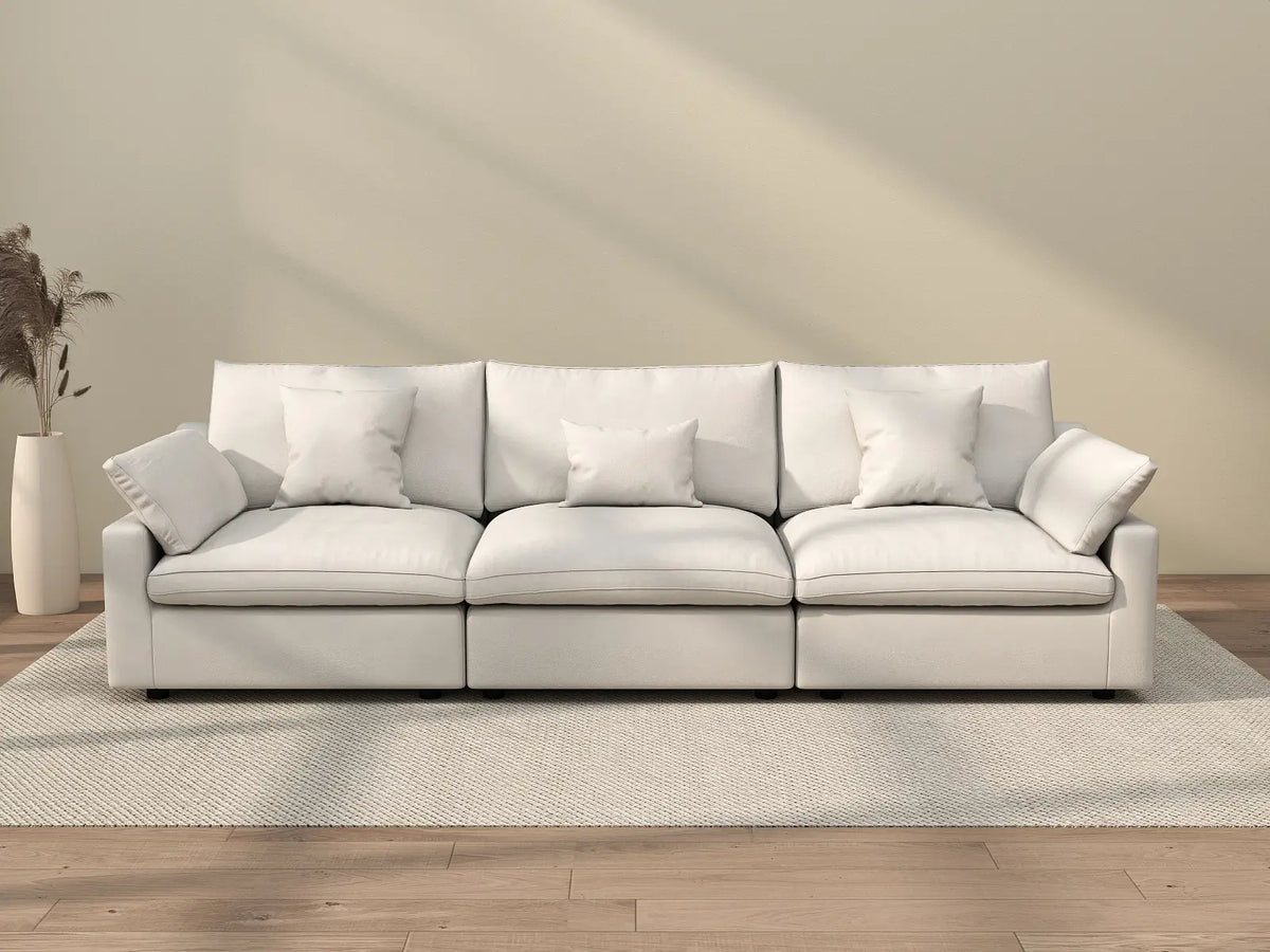Deluxe Cloud 3-Seater White Washable Couch Sectional | 3-Piece, Chenille and Linen Fabric, Modular Design