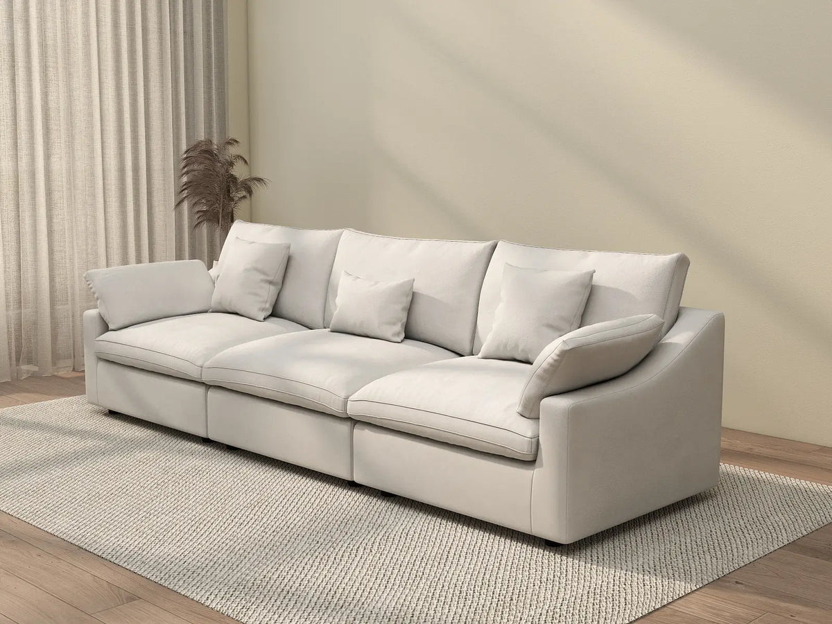 Deluxe Cloud 3-Seater White Washable Couch Sectional | 3-Piece, Chenille and Linen Fabric, Modular Design