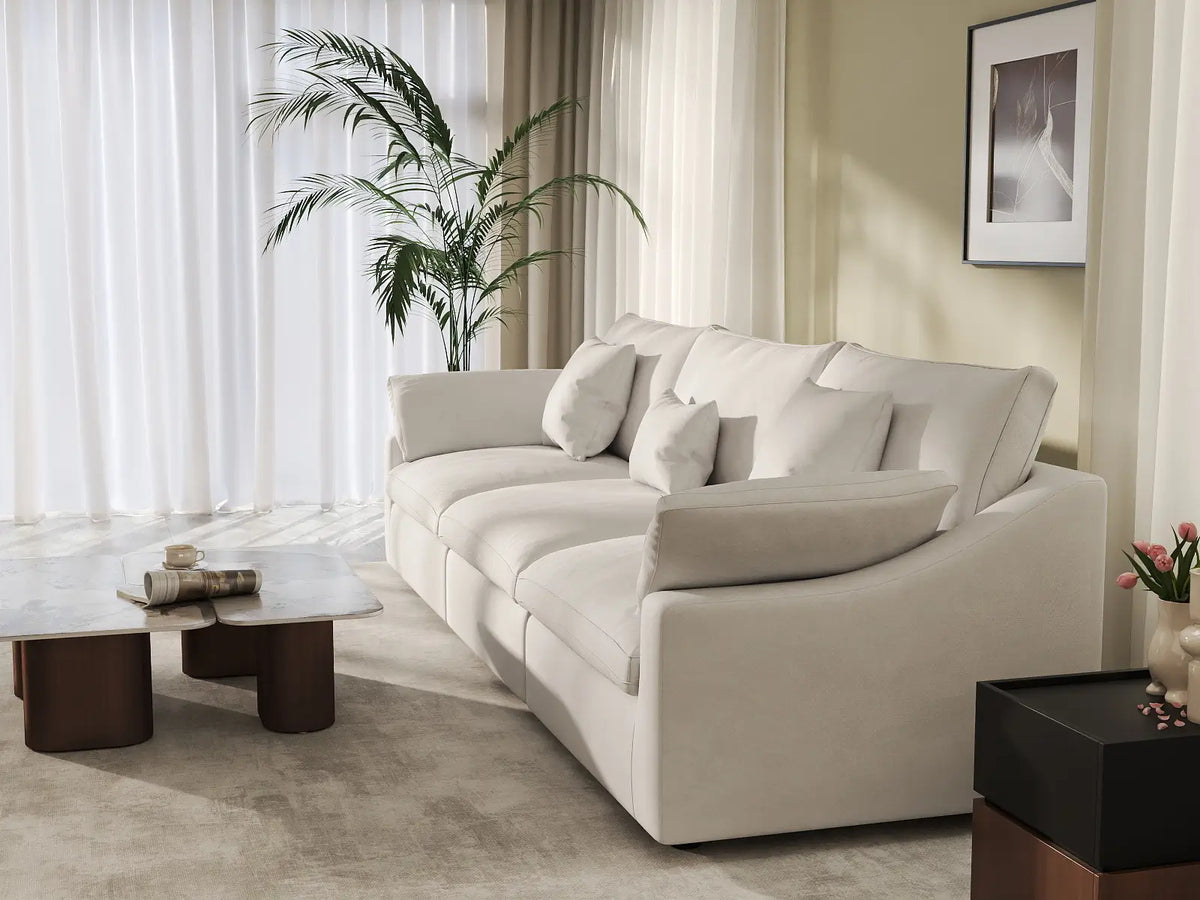 Deluxe Cloud 3-Seater White Washable Couch Sectional | 3-Piece, Chenille and Linen Fabric, Modular Design