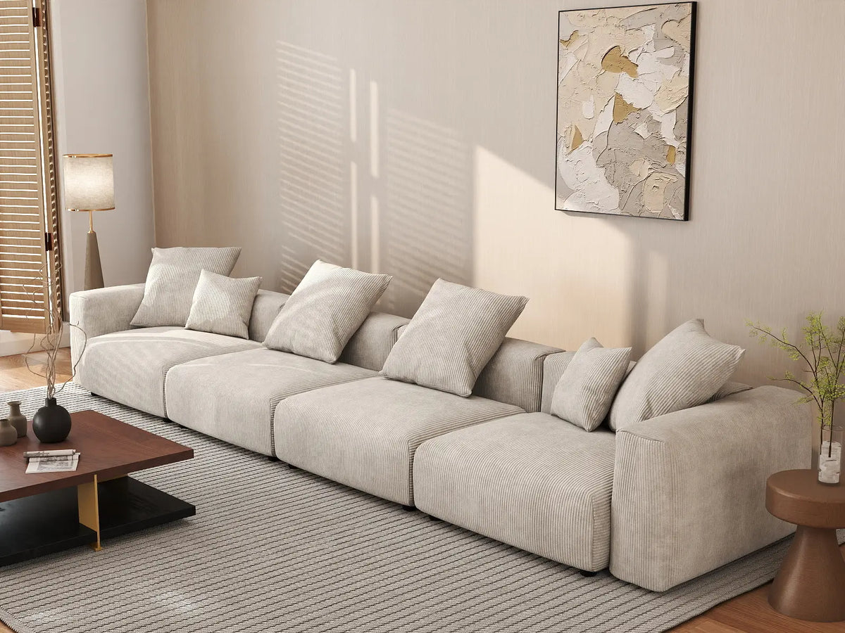 Matrix 4-Seater Beige Washable Couch Sectional | 4-Piece, Corduroy Fabric, Modular Design