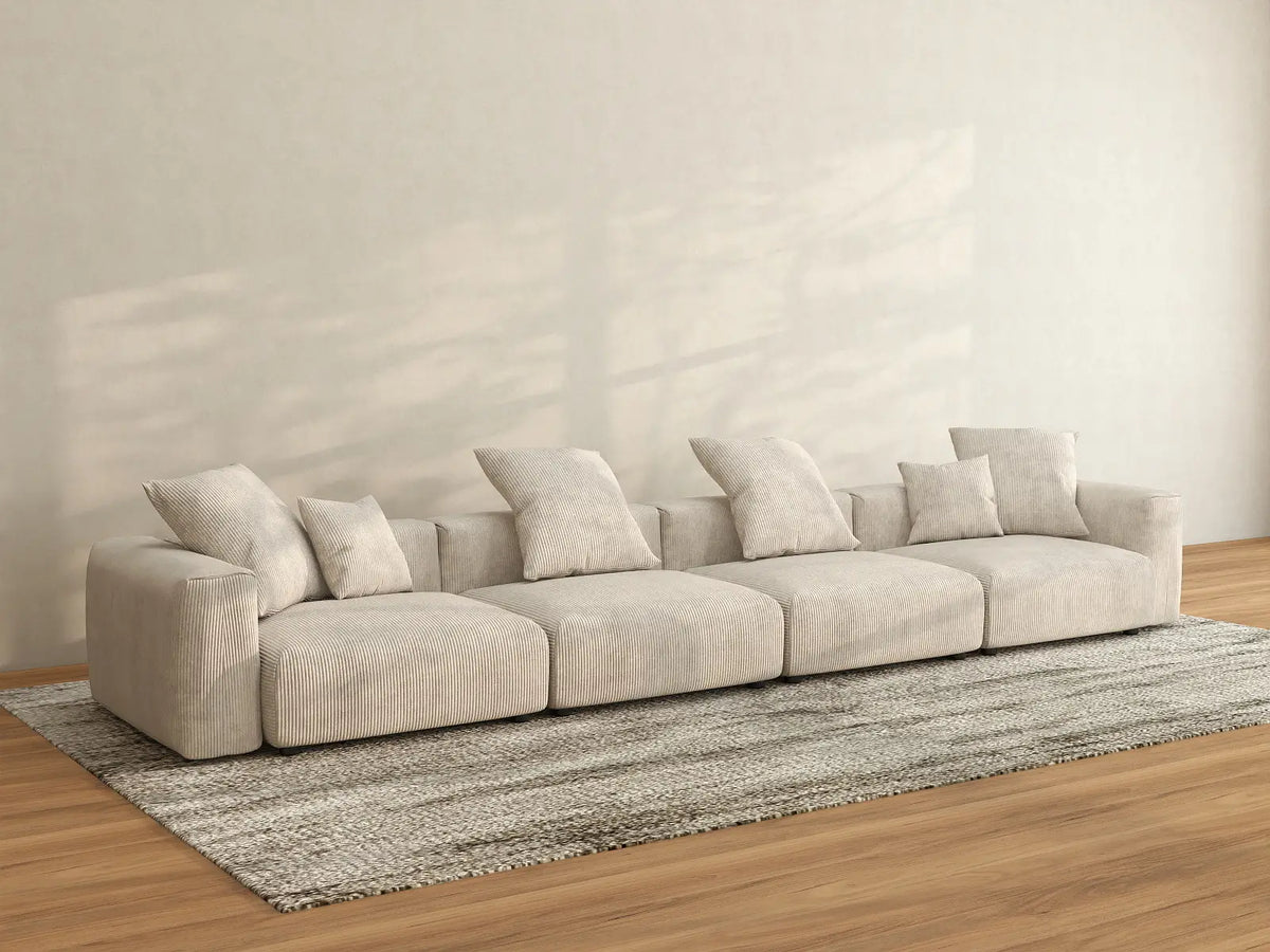 Matrix 4-Seater Beige Washable Couch Sectional | 4-Piece, Corduroy Fabric, Modular Design