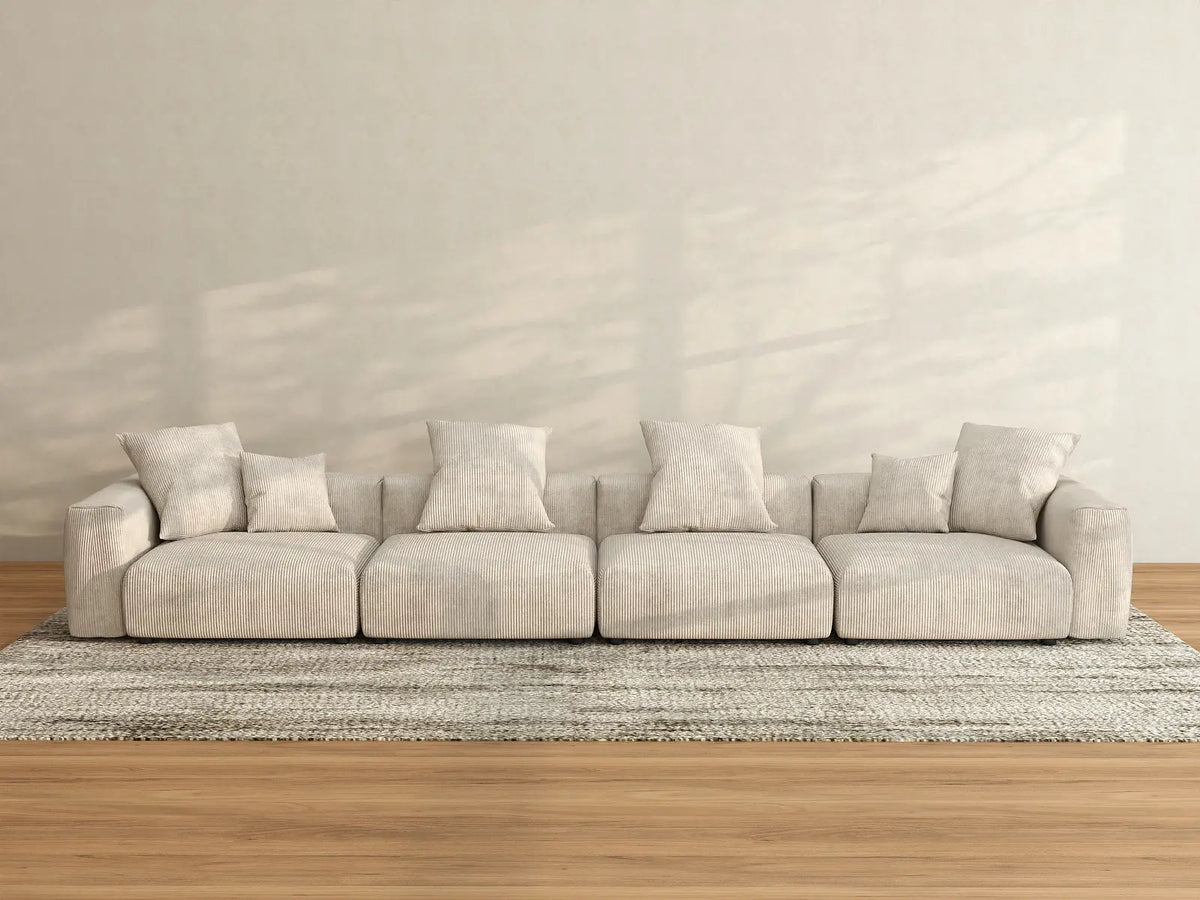Matrix 4-Seater Beige Washable Couch Sectional | 4-Piece, Corduroy Fabric, Modular Design