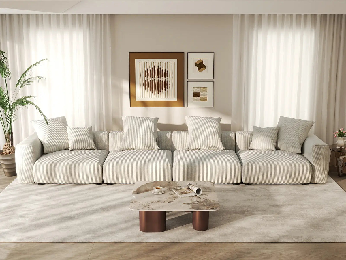 Matrix 4-Seater Beige Washable Couch Sectional | 4-Piece, Corduroy Fabric, Modular Design