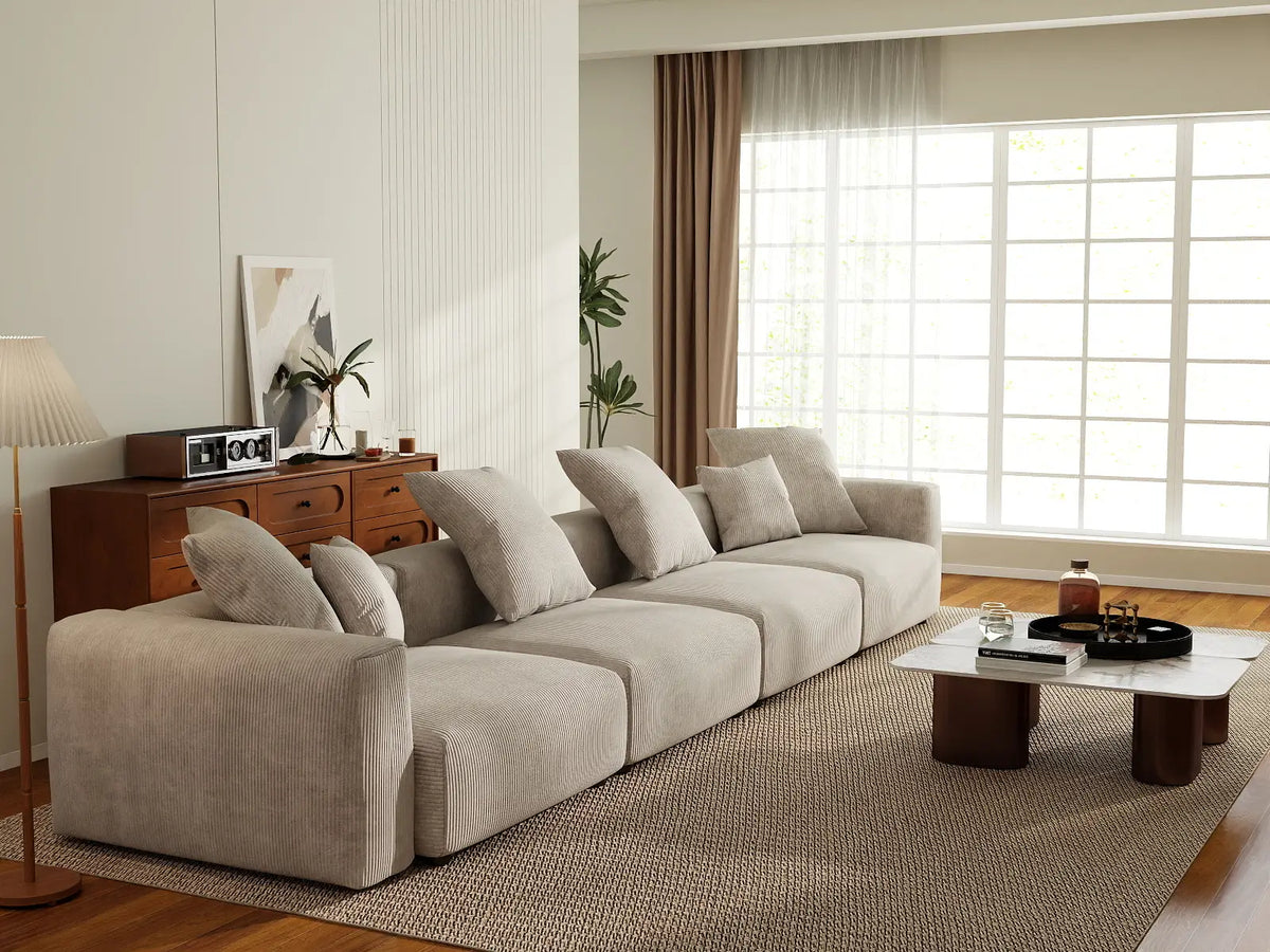 Matrix 4-Seater Beige Washable Couch Sectional | 4-Piece, Corduroy Fabric, Modular Design