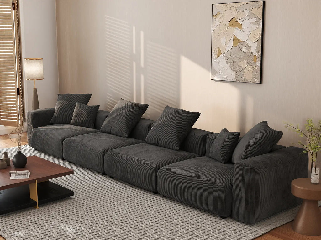 Matrix 4-Seater Black Washable Couch Sectional | 4-Piece, Corduroy Fabric, Modular Design