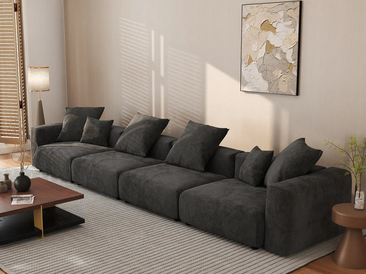 Matrix 4-Seater Black Washable Couch Sectional | 4-Piece, Corduroy Fabric, Modular Design