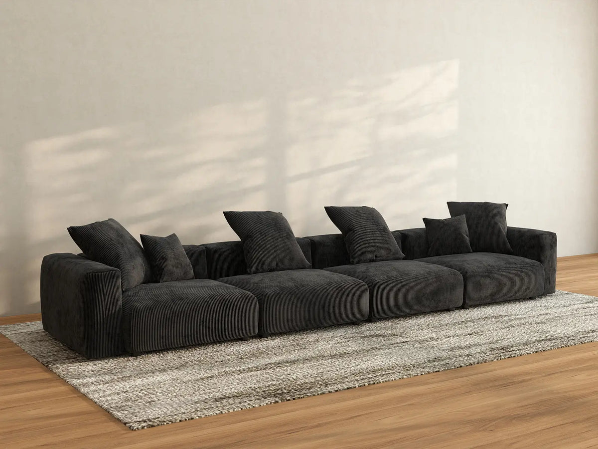 Matrix 4-Seater Black Washable Couch Sectional | 4-Piece, Corduroy Fabric, Modular Design