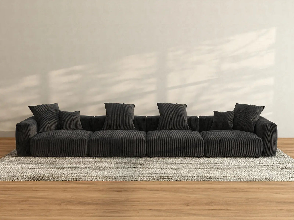 Matrix 4-Seater Black Washable Couch Sectional | 4-Piece, Corduroy Fabric, Modular Design