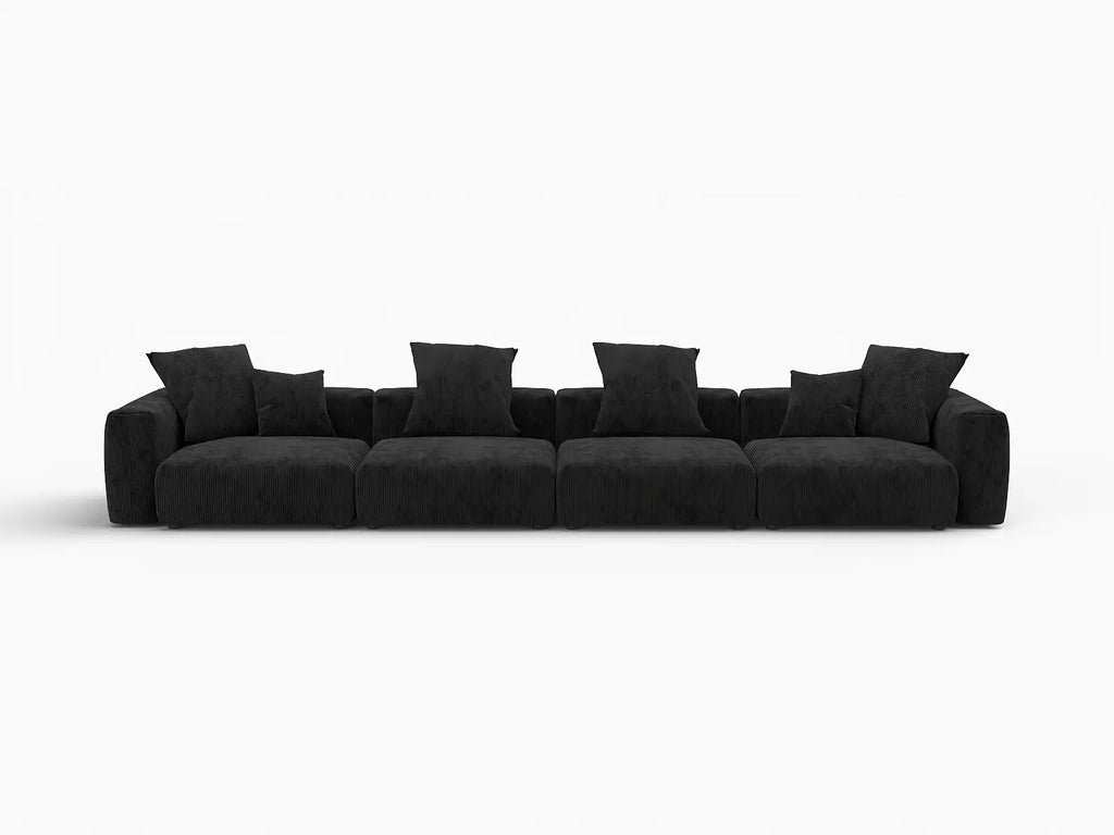 Matrix 4-Seater Black Washable Couch Sectional | 4-Piece, Corduroy Fabric, Modular Design