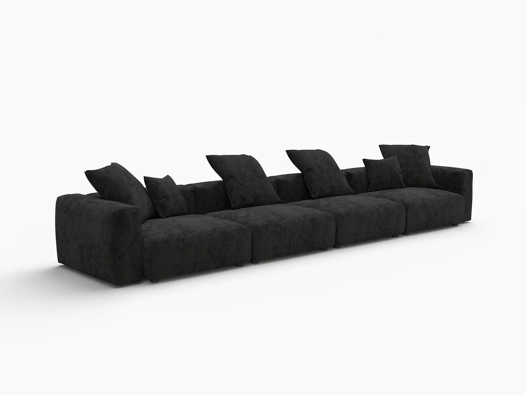 Matrix 4-Seater Black Washable Couch Sectional | 4-Piece, Corduroy Fabric, Modular Design