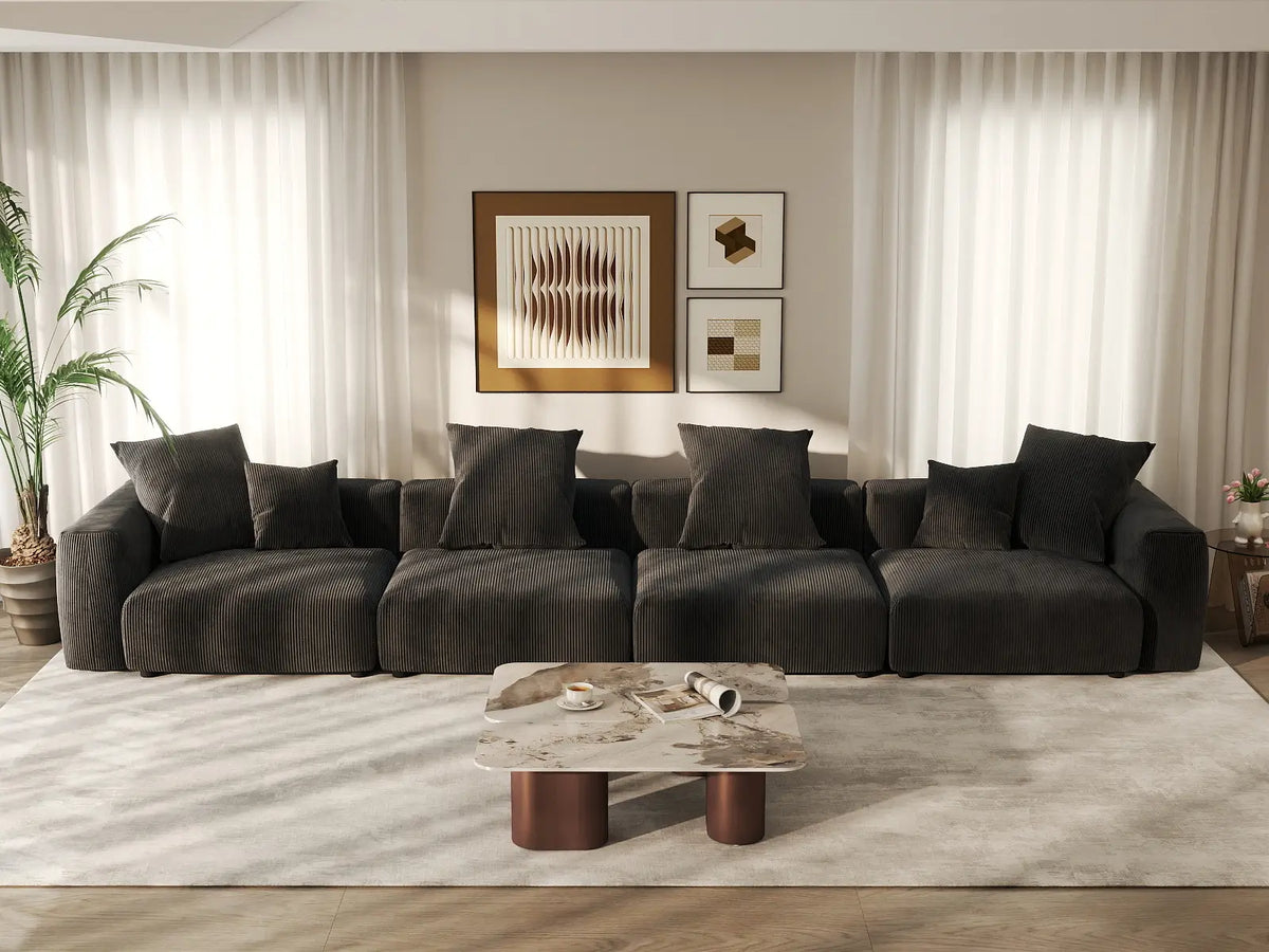 Matrix 4-Seater Black Washable Couch Sectional | 4-Piece, Corduroy Fabric, Modular Design