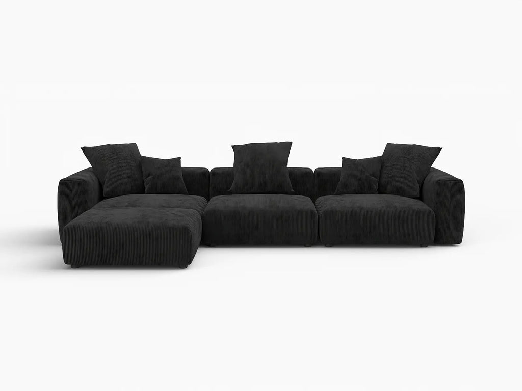 Matrix 3-Seater Black Washable L-Shaped Sectional | 4-Piece (includes 1 Ottoman), Corduroy Fabric, Modular Design
