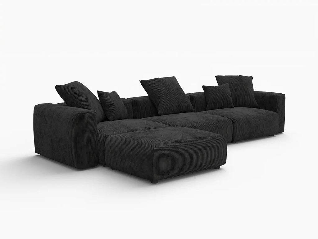 Matrix 3-Seater Black Washable L-Shaped Sectional | 4-Piece (includes 1 Ottoman), Corduroy Fabric, Modular Design