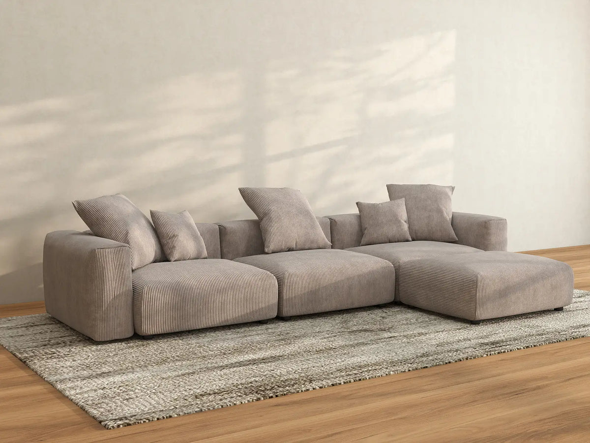 Matrix 3-Seater Brown Washable L-Shaped Sectional | 4-Piece (includes 1 Ottoman), Corduroy Fabric, Modular Design