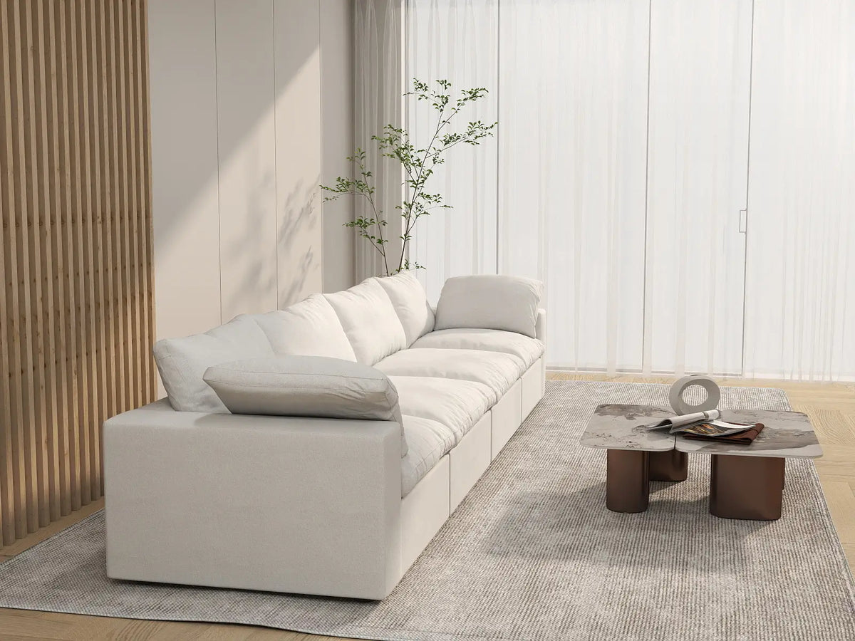 Deluxe Cloud 4-Seater White Washable Couch Sectional | 4-Piece, Cotton and Linen Fabric, Modular Design