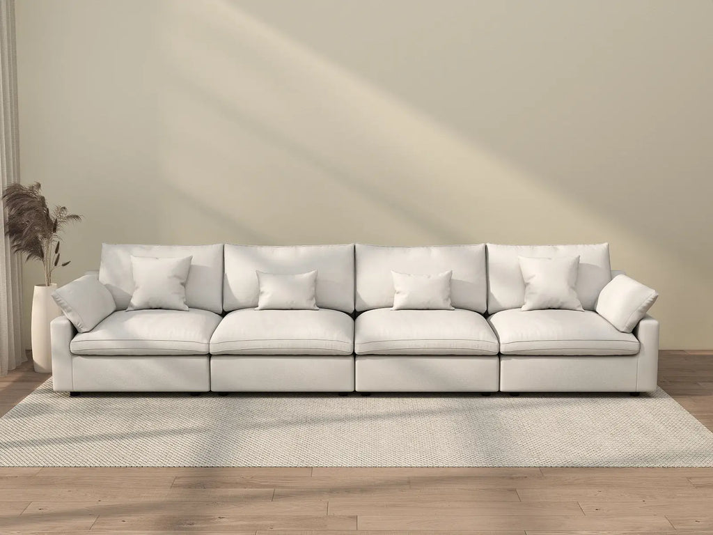 Deluxe Cloud 4-Seater White Washable Couch Sectional | 4-Piece, Chenille and Linen Fabric, Modular Design