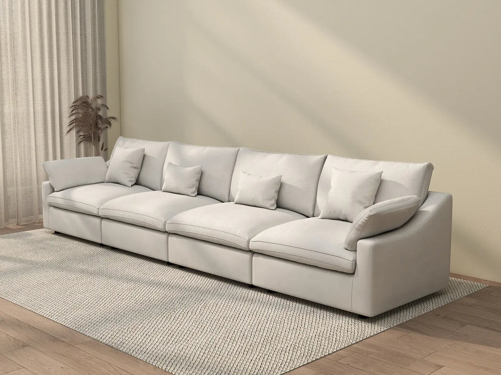 Deluxe Cloud 4-Seater White Washable Couch Sectional | 4-Piece, Chenille and Linen Fabric, Modular Design