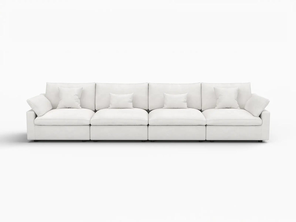 Deluxe Cloud 4-Seater White Washable Couch Sectional | 4-Piece, Chenille and Linen Fabric, Modular Design