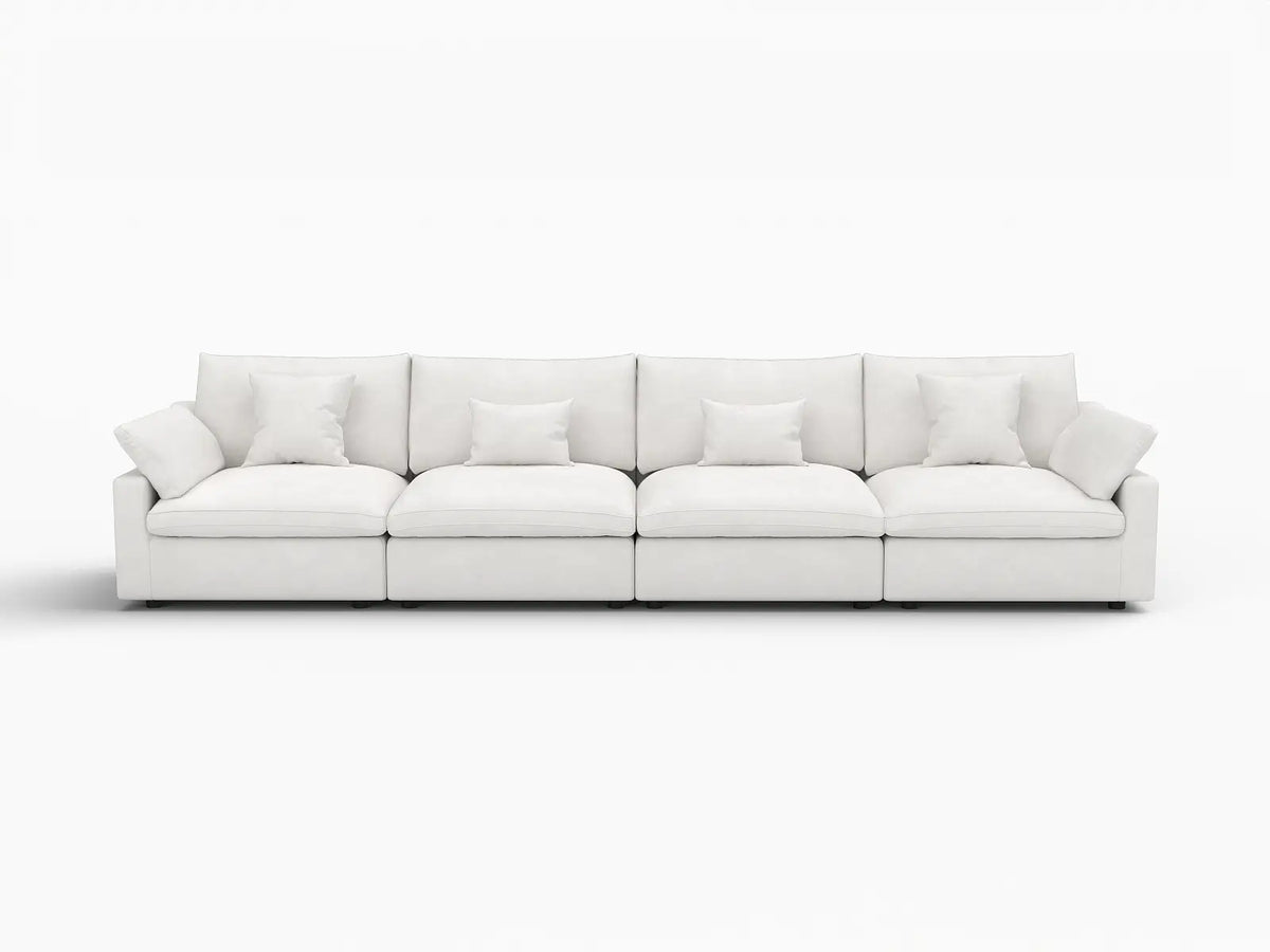 Deluxe Cloud 4-Seater White Washable Couch Sectional | 4-Piece, Chenille and Linen Fabric, Modular Design
