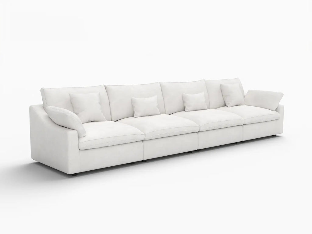 Deluxe Cloud 4-Seater White Washable Couch Sectional | 4-Piece, Chenille and Linen Fabric, Modular Design