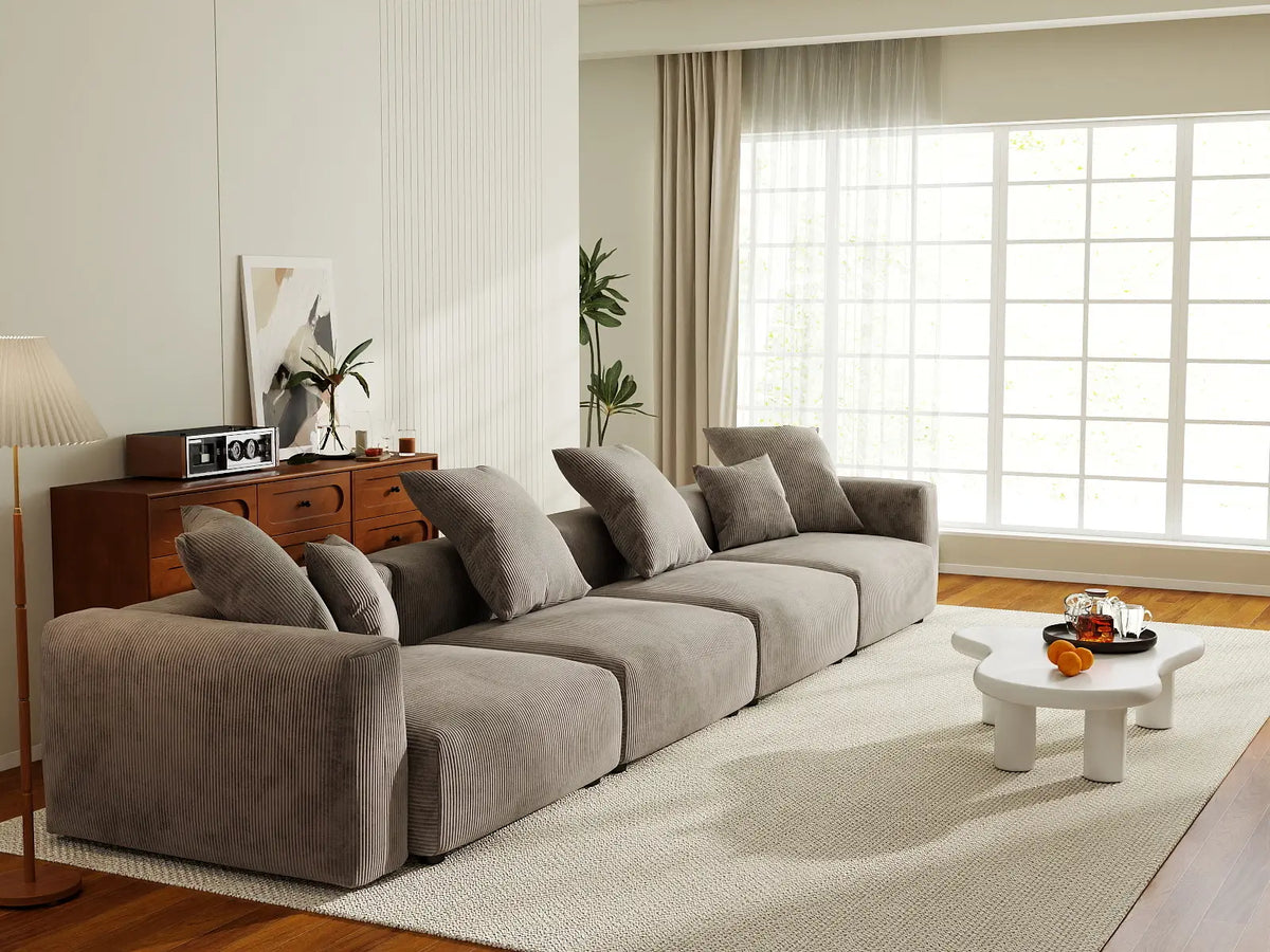 Matrix 4-Seater Brown Washable Couch Sectional | 4-Piece, Corduroy Fabric, Modular Design