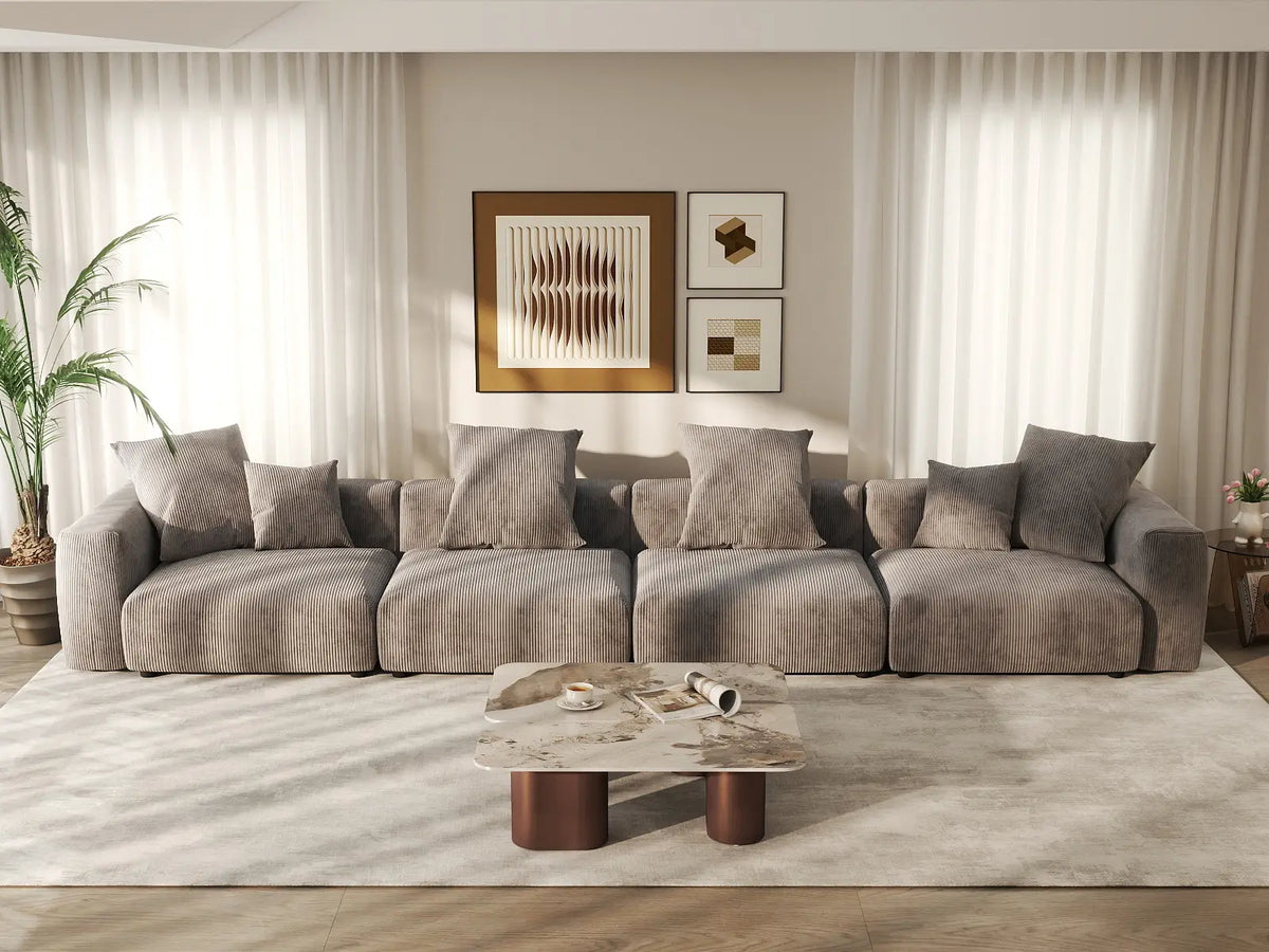 Matrix 4-Seater Brown Washable Couch Sectional | 4-Piece, Corduroy Fabric, Modular Design