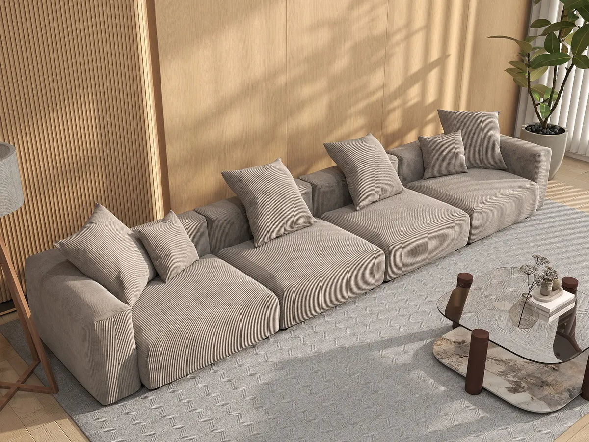 Matrix 4-Seater Brown Washable Couch Sectional | 4-Piece, Corduroy Fabric, Modular Design