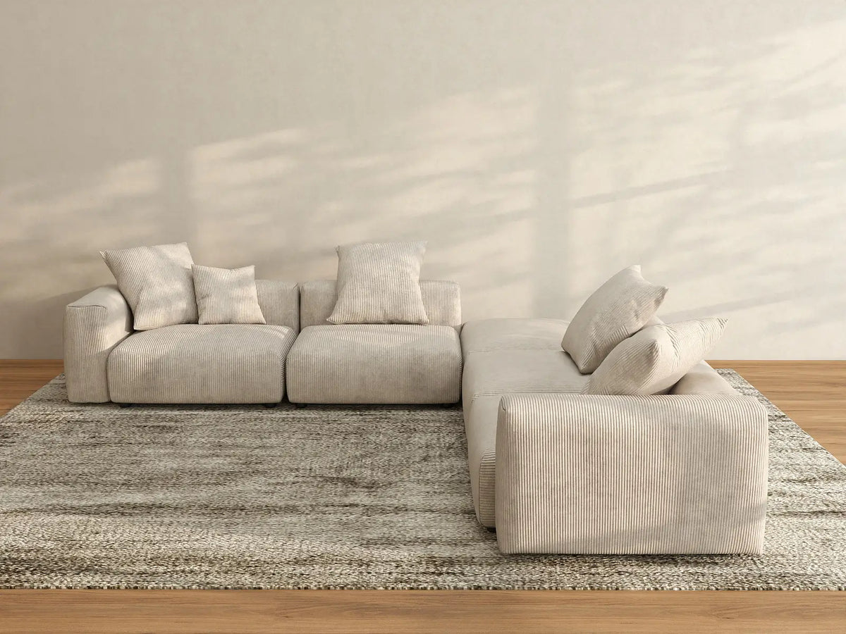 Matrix 4-Seater Beige Washable V-Shaped Sectional | 5-Piece (includes 1 Ottoman), Corduroy Fabric, Modular Design