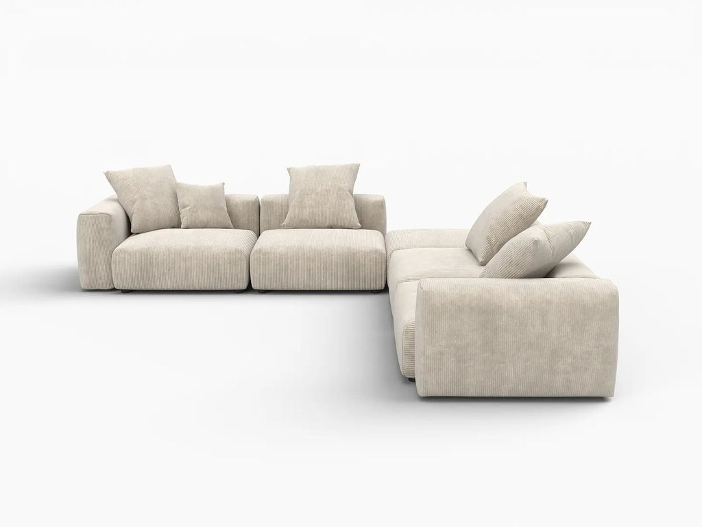 Matrix 4-Seater Beige Washable V-Shaped Sectional | 5-Piece (includes 1 Ottoman), Corduroy Fabric, Modular Design