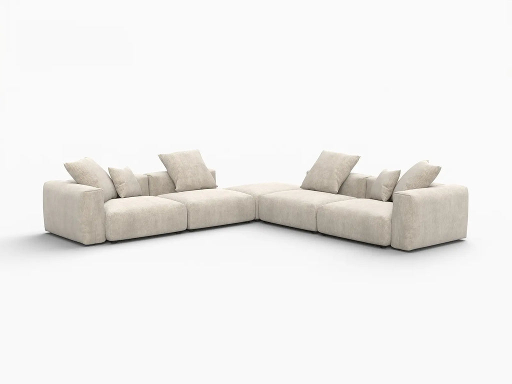 Matrix 4-Seater Beige Washable V-Shaped Sectional | 5-Piece (includes 1 Ottoman), Corduroy Fabric, Modular Design