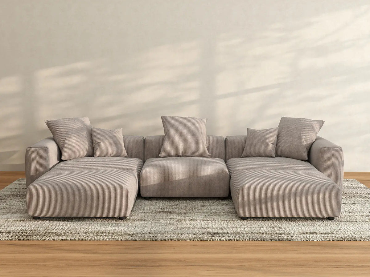 Matrix 3-Seater Brown Washable U-Shaped Sectional | 5-Piece (includes 2 Ottomans), Corduroy Fabric, Modular Design