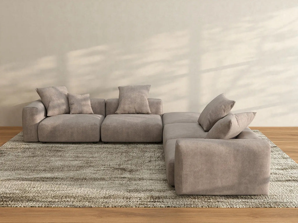 Matrix 4-Seater Brown Washable V-Shaped Sectional | 5-Piece (includes 1 Ottoman), Corduroy Fabric, Modular Design