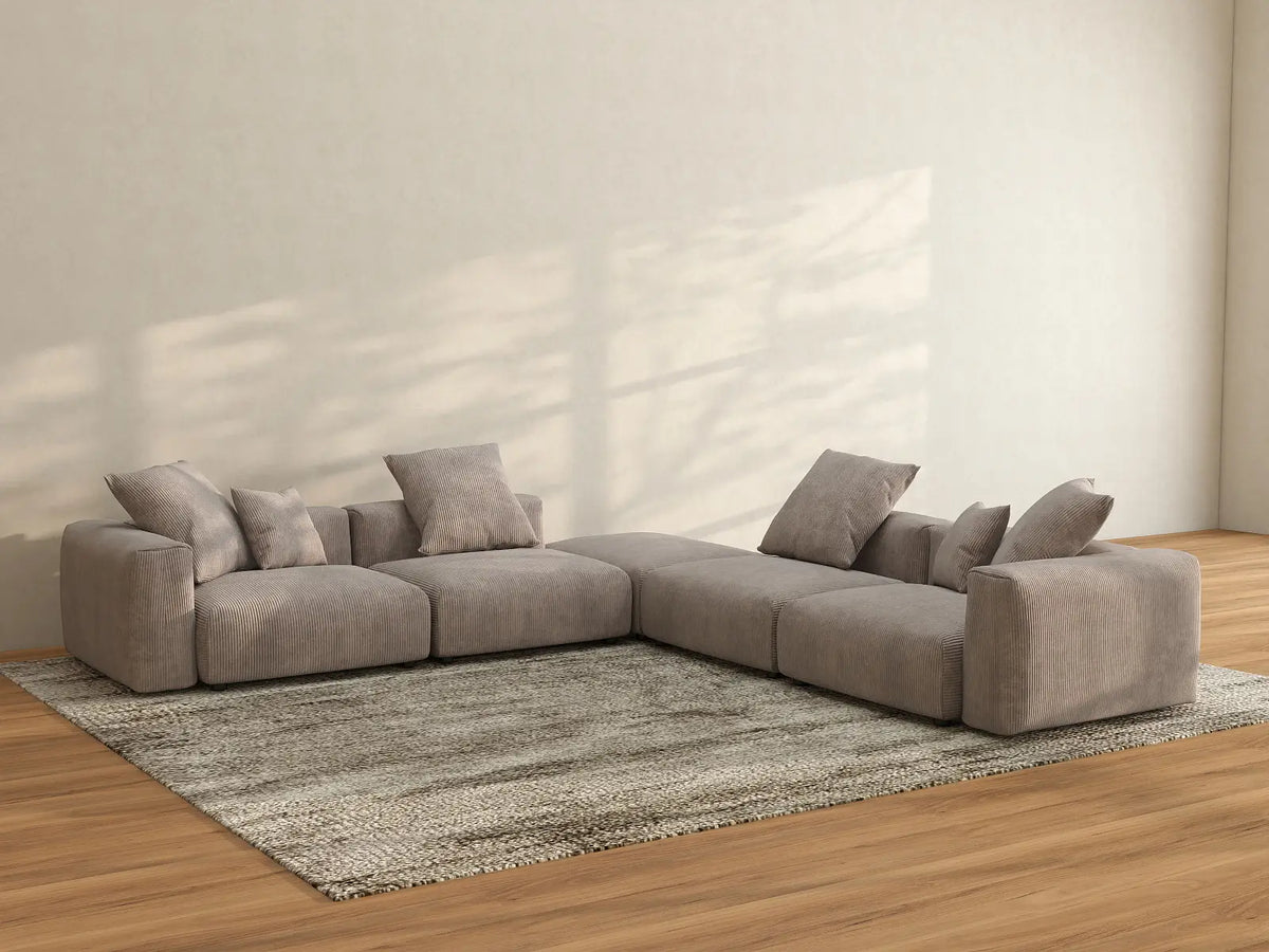 Matrix 4-Seater Brown Washable V-Shaped Sectional | 5-Piece (includes 1 Ottoman), Corduroy Fabric, Modular Design