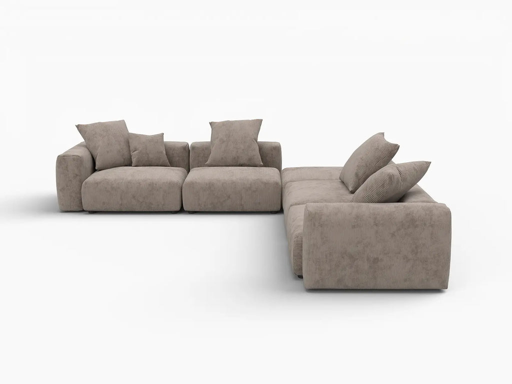 Matrix 4-Seater Brown Washable V-Shaped Sectional | 5-Piece (includes 1 Ottoman), Corduroy Fabric, Modular Design