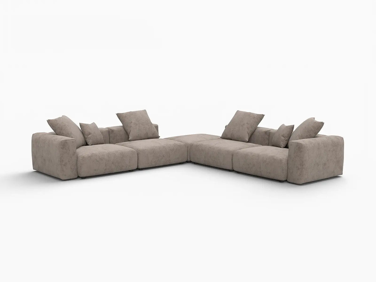 Matrix 4-Seater Brown Washable V-Shaped Sectional | 5-Piece (includes 1 Ottoman), Corduroy Fabric, Modular Design