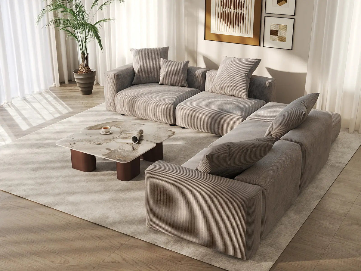 Matrix 4-Seater Brown Washable V-Shaped Sectional | 5-Piece (includes 1 Ottoman), Corduroy Fabric, Modular Design