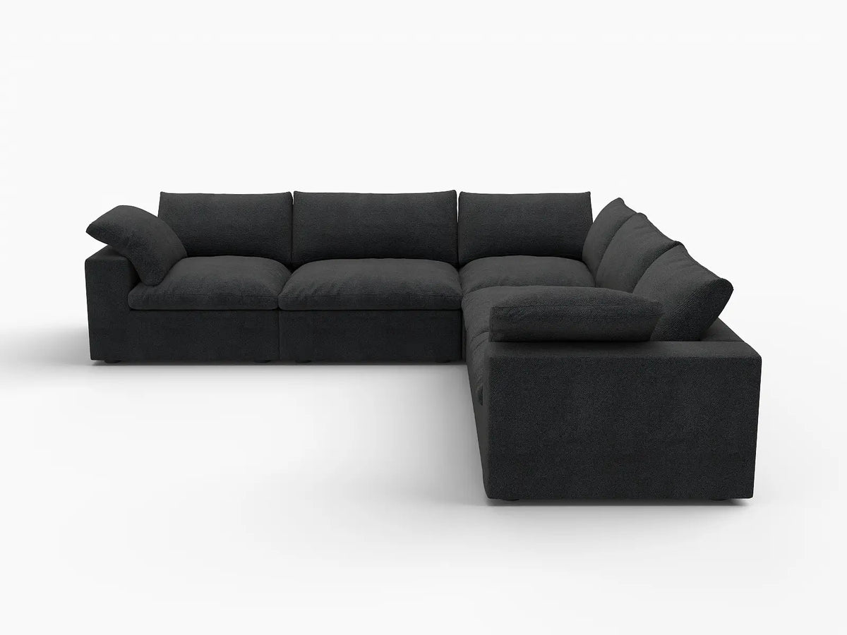 Deluxe Cloud 5-Seater Black Washable V-Shaped Sectional | 5-Piece, Cotton and Linen Fabric, Modular Design