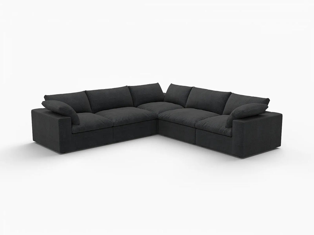 Deluxe Cloud 5-Seater Black Washable V-Shaped Sectional | 5-Piece, Cotton and Linen Fabric, Modular Design
