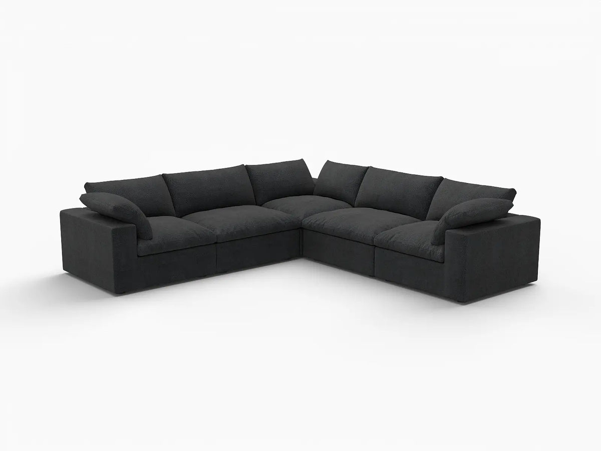 Deluxe Cloud 5-Seater Black Washable V-Shaped Sectional | 5-Piece, Cotton and Linen Fabric, Modular Design