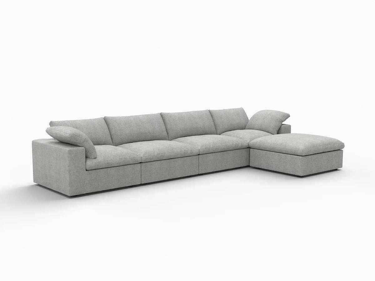 Deluxe Cloud 4-Seater Light-Grey Storage L-Shaped Sectional | 5-Piece (includes 1 Ottoman), Cotton and Linen Fabric, Washable Covers