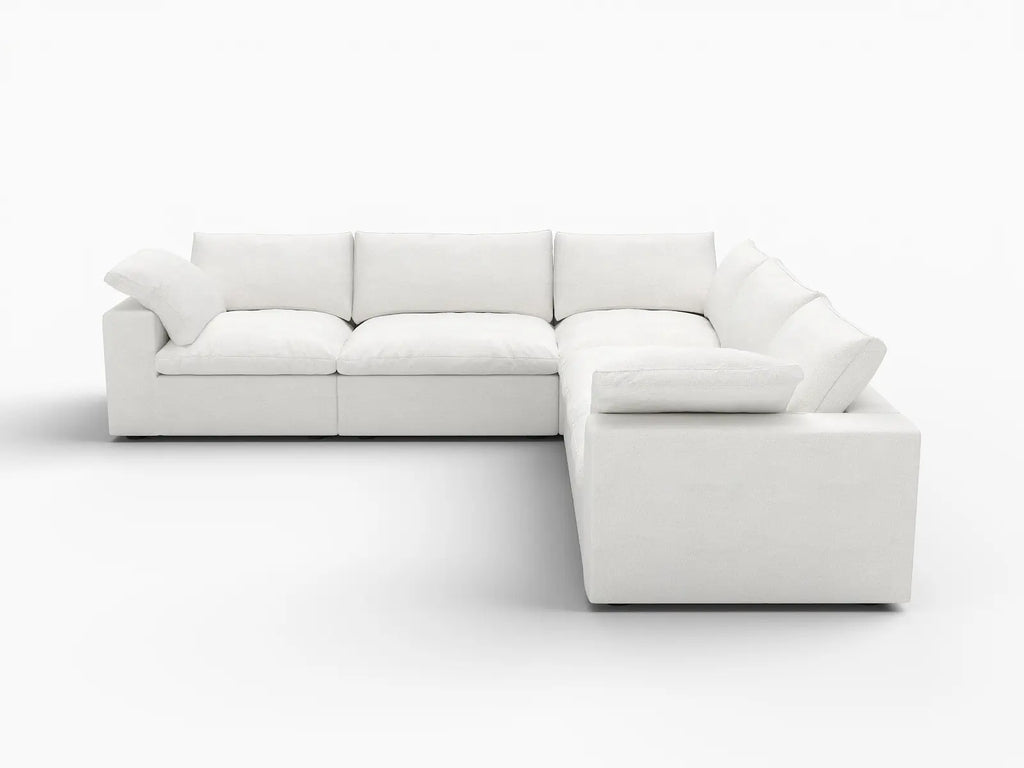 Deluxe Cloud 5-Seater White Washable V-Shaped Sectional | 5-Piece, Cotton and Linen Fabric, Modular Design