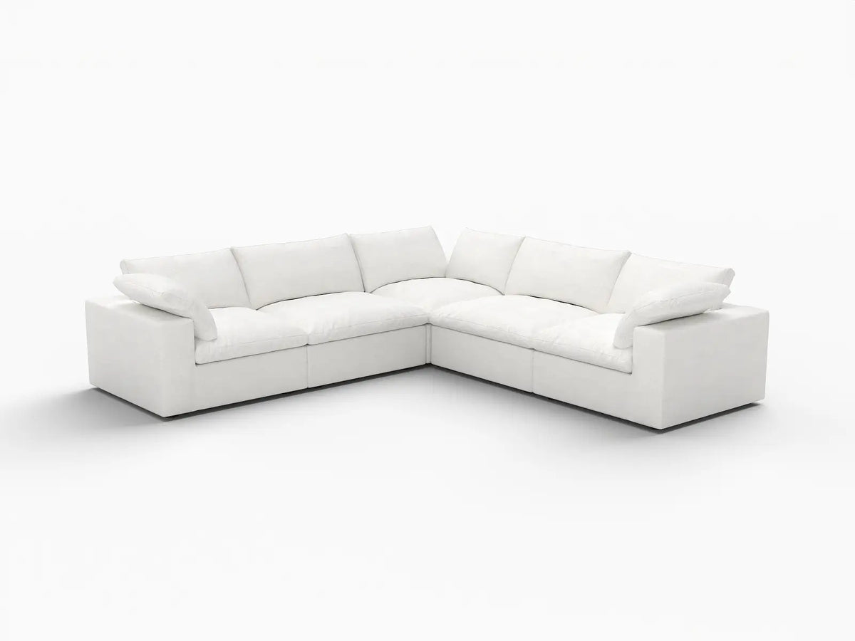 Deluxe Cloud 5-Seater White Washable V-Shaped Sectional | 5-Piece, Cotton and Linen Fabric, Modular Design