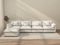 Deluxe Cloud 4-Seater White Washable L-Shaped Sectional | 5-Piece (includes 1 Ottoman), Chenille and Linen Fabric, Modular Design
